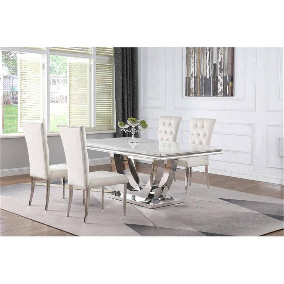 Maklaine 5-piece Modern Metal Base Dining Room Set in White and Chrome