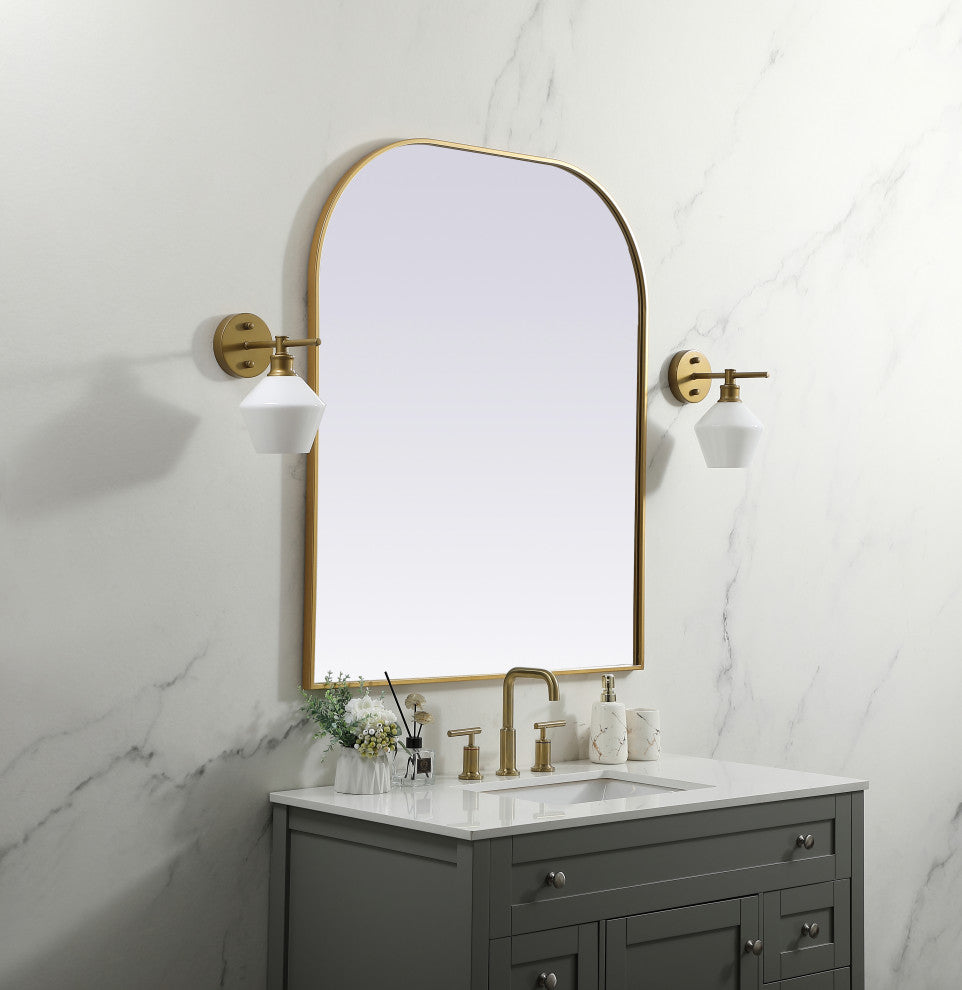 Metal Frame Arch Mirror 36X42 Inch, Brass