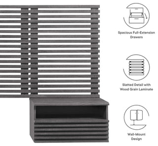 Render Wall Mount Twin Headboard and Modern Nightstands, Charcoal