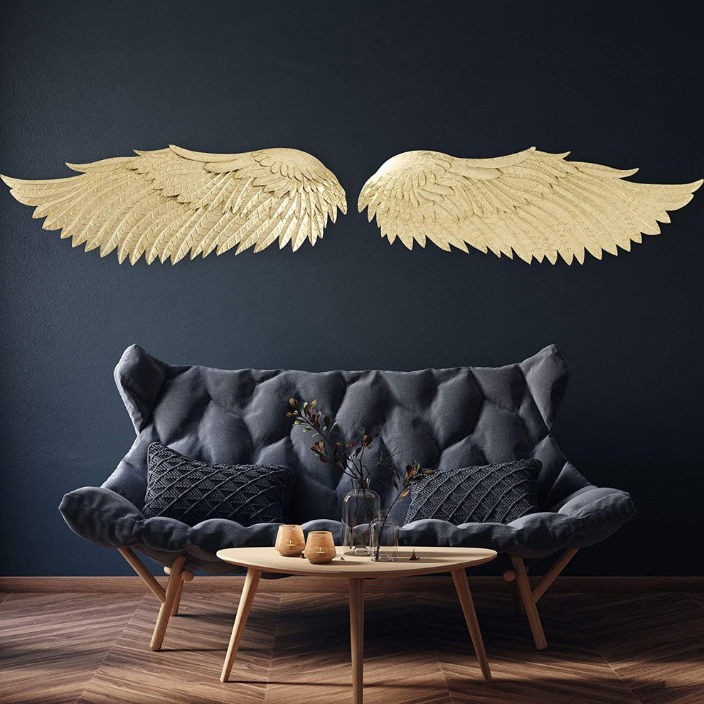 2 Piece Angel Wing Bas-Relief Wall Sculpture, 55 Inches