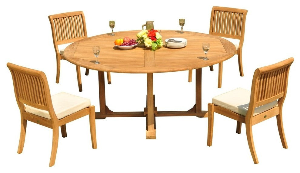 5-Piece Outdoor Dining Set, 72" Round Table, 4 Arbor Stacking Armless Chairs