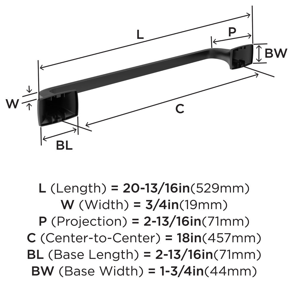 Amerock Highland Ridge Transitional Towel Bar, Matte Black, 18" Center-to-Center