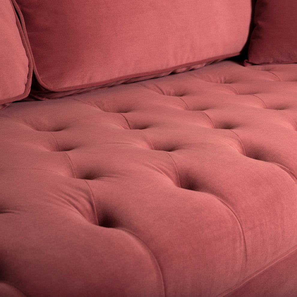 Lenox Velvet Sofa With Brass Legs, Pink