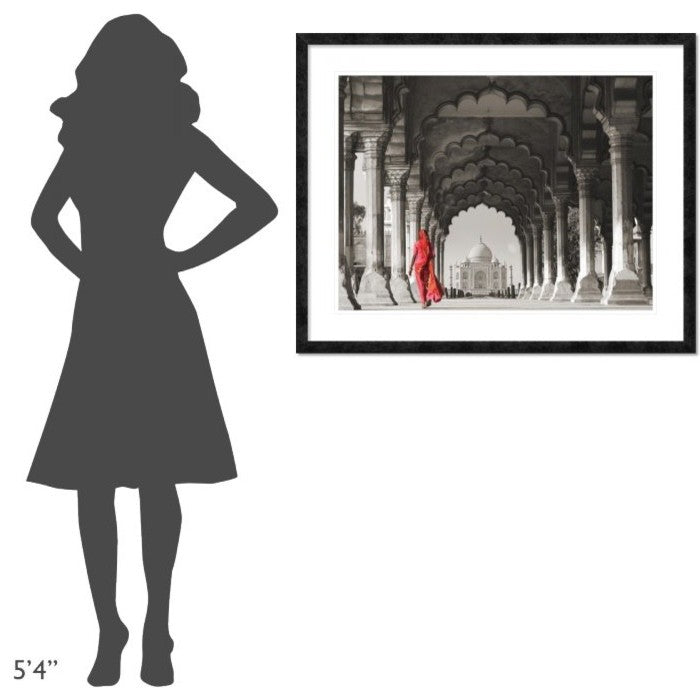 Woman in traditional Sari walking towards Taj Mahal (BW), 40"x32"