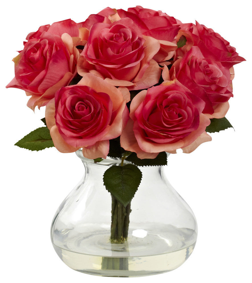 Rose Arrangement With Vase, Dark Pink