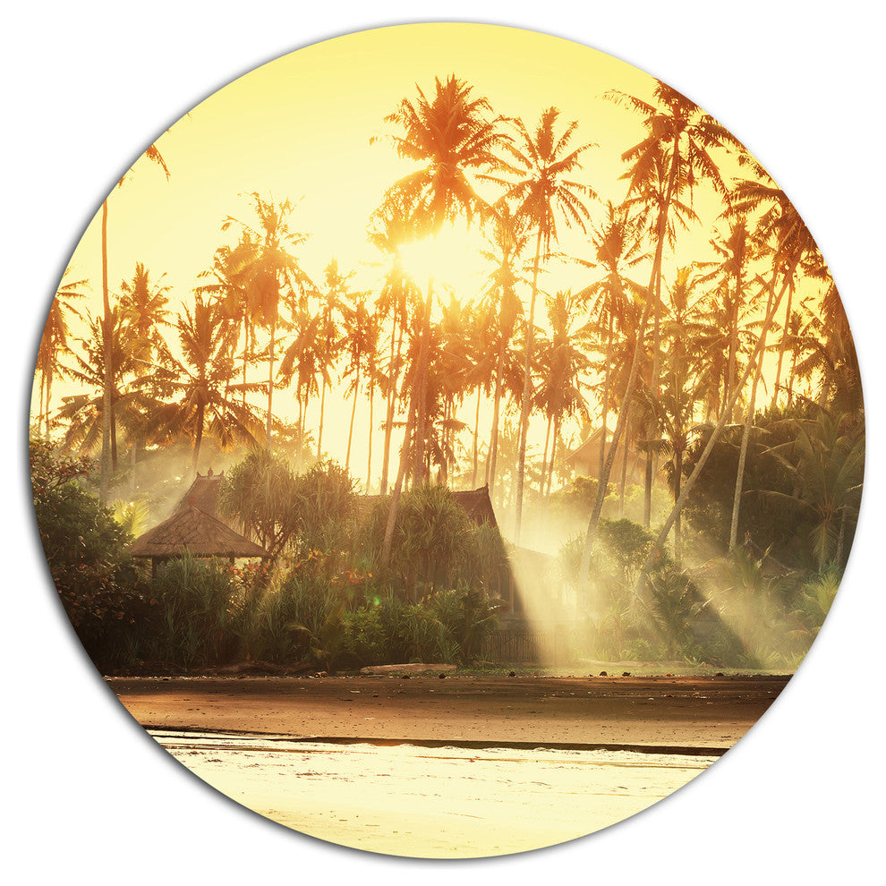 Bamboo Huts On Tropical Island, Landscape Round Wall Art, 11"