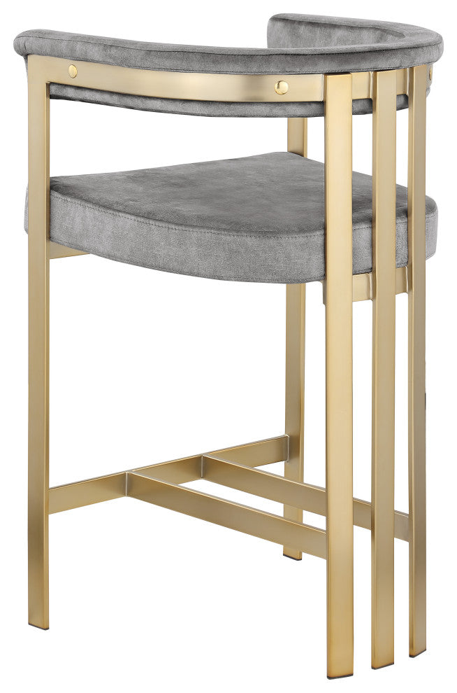 Marcello Upholstered Counter Stool, Gray, Velvet, Brushed Brass