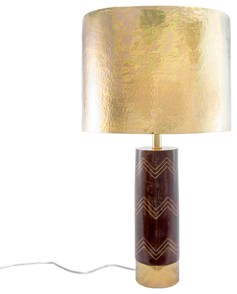 Nuloom Aria Chevron Wood and Iron Aluminium Shade Table Lamp, 26"