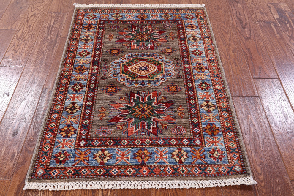Geometric Super Kazak Handmade Wool Rug 2' 9" X 3' 10" Q10280