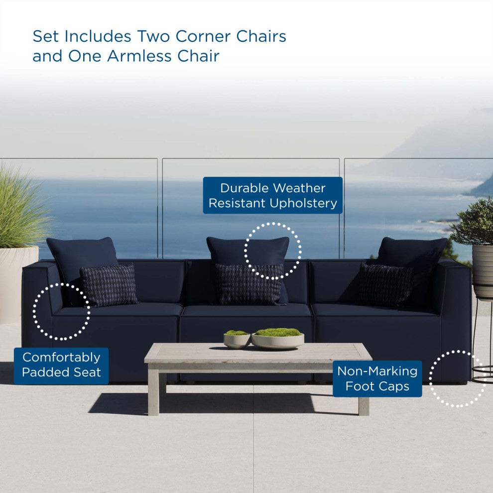 Lounge Sectional Sofa Set, Fabric, Blue Navy, Modern, Outdoor Patio Cafe Bistro