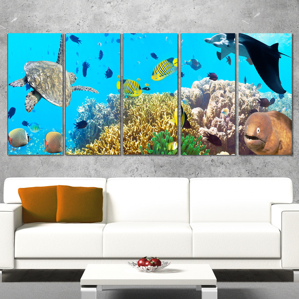 "Underwater Panorama With Sea Creatures" Photograph Print, 5 Panels