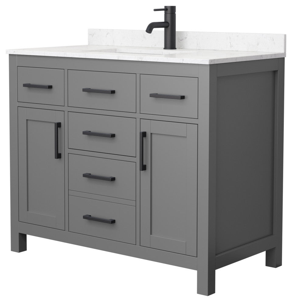 Beckett 42" Dark Gray Single Vanity, Carrara Cultured Marble Top, Black Trim