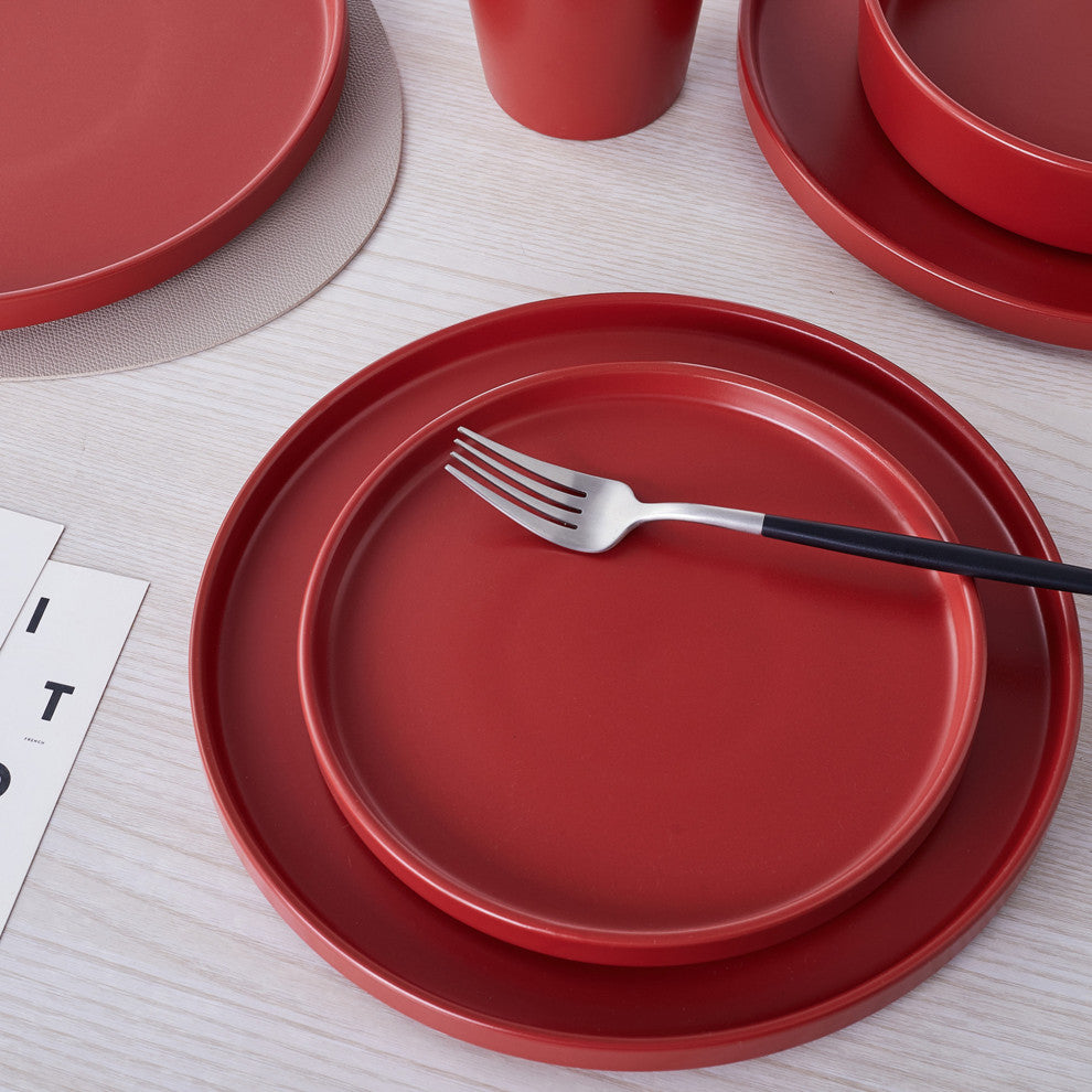 Stone Lain Cleo Stoneware 16 Piece Dinnerware Set, Red
