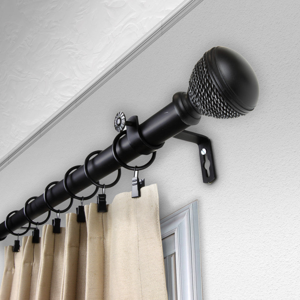 Woven 1" Curtain Rod, Black, 120"-170"