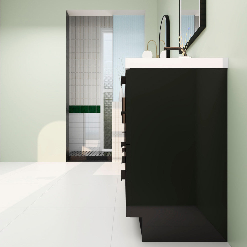 Carla 84" Freestanding Bathroom Vanity With Double Sink, Gloss Black