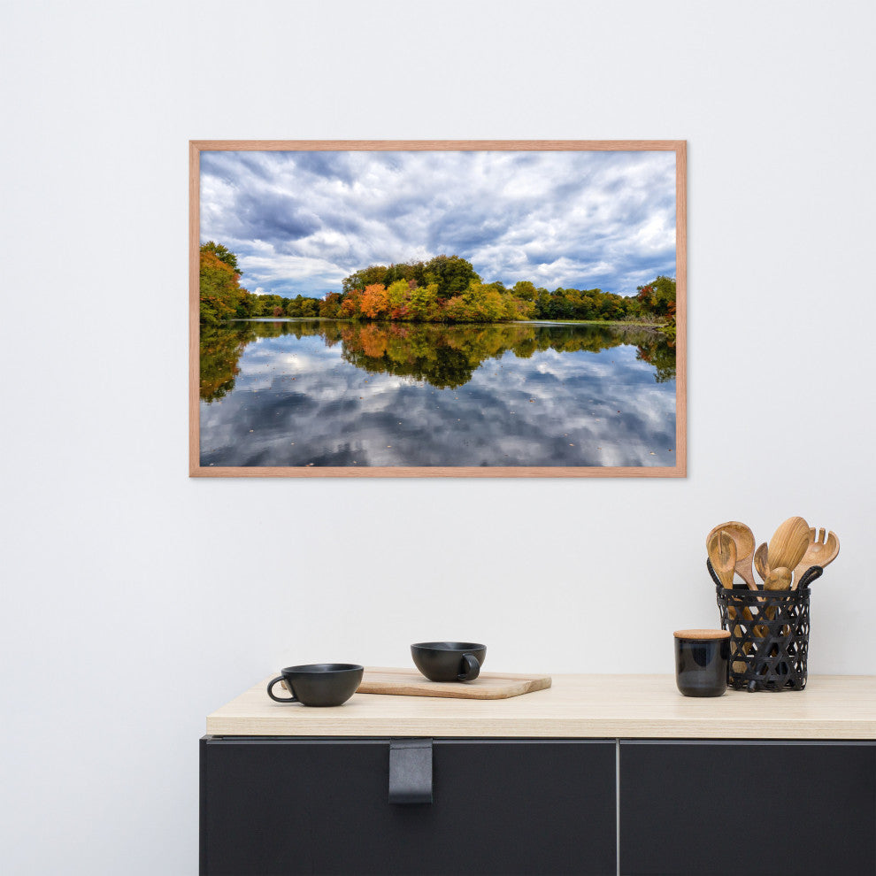 Autumn Reflections Rural Landscape Framed Photo Paper Wall Art Prints, Red Oak, 24" X 36"