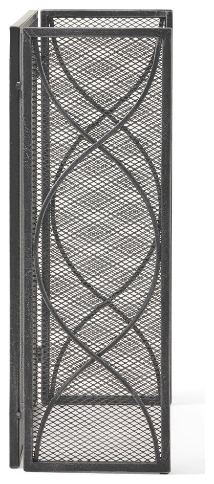 Laylah Modern Three Panel Iron Firescreen, Black Silver Finish