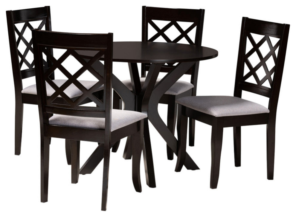 Cleo Modern Gray Fabric and Dark Brown Wood 5-Piece Dining Set