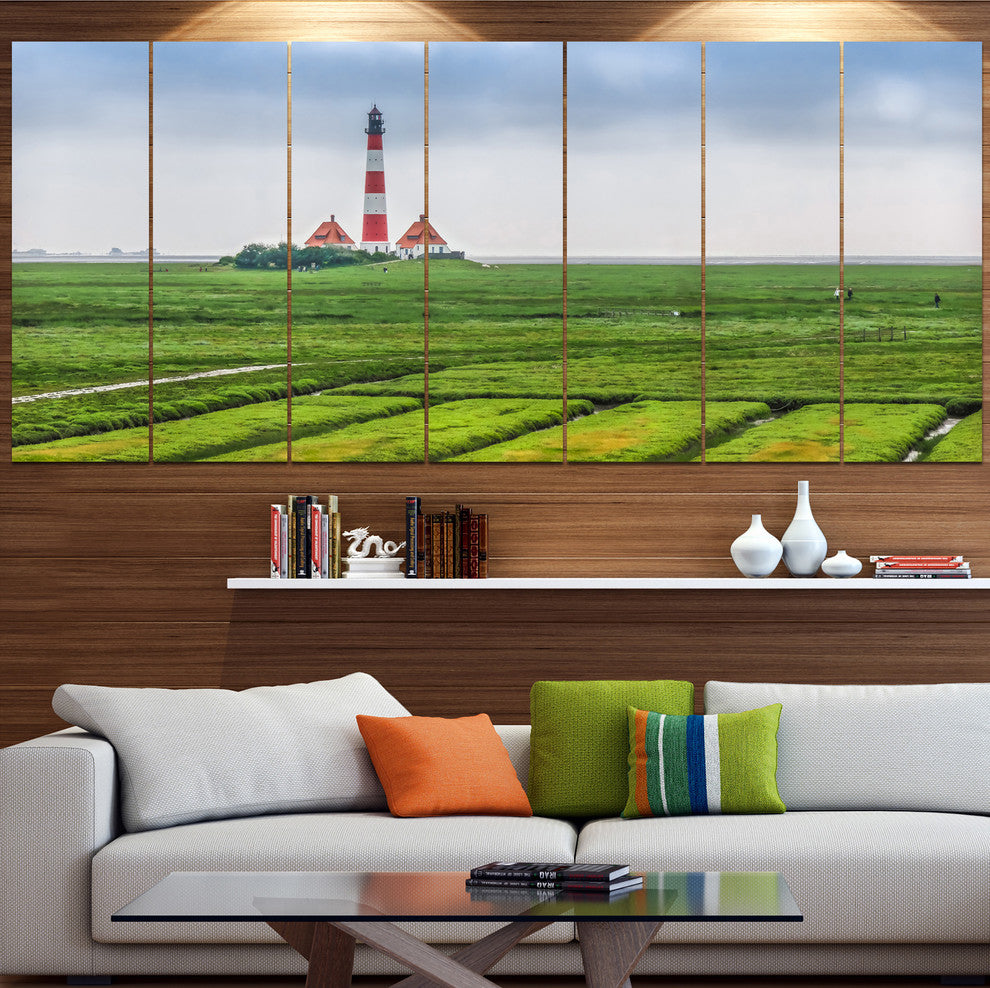 Westerheversand Lighthouse Panorama, Landscape Canvas Print, 83"x32", 7 Panels
