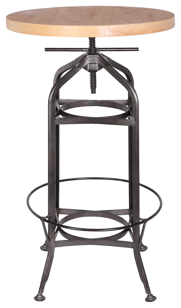 Round Ash Veneer Table With Adjustable Height Matte Gunmetal Round Base,  24"