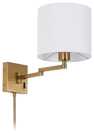 Dainolite Swing Arm Wall Sconce, Aged Brass, White Drum Shade