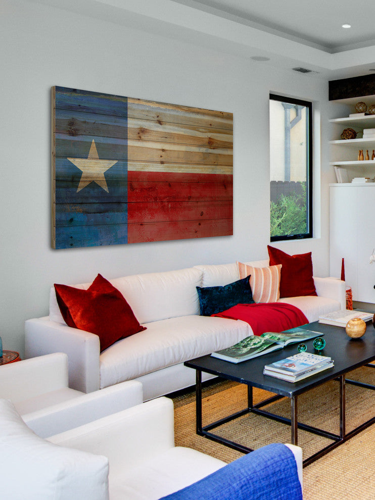 "Texas Red and Blue" Painting Print on Natural Pine Wood, 36x24