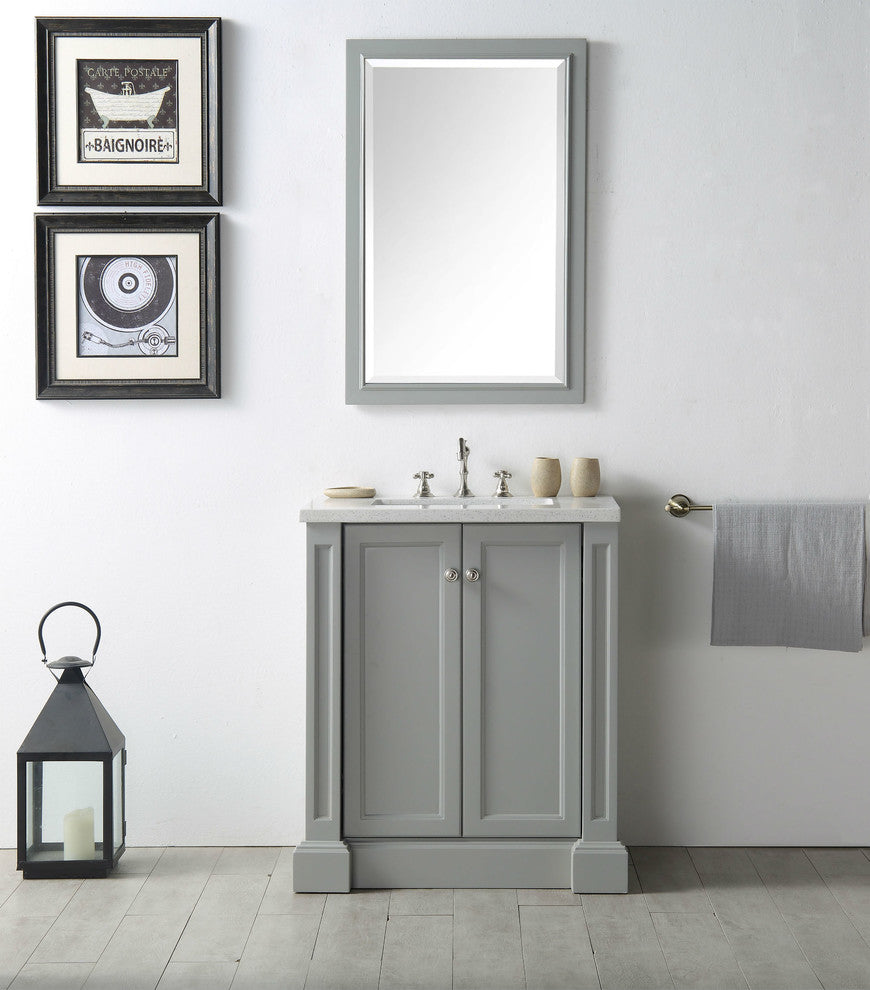 30" Wood Sink Vanity With Quartz Top-No Faucet