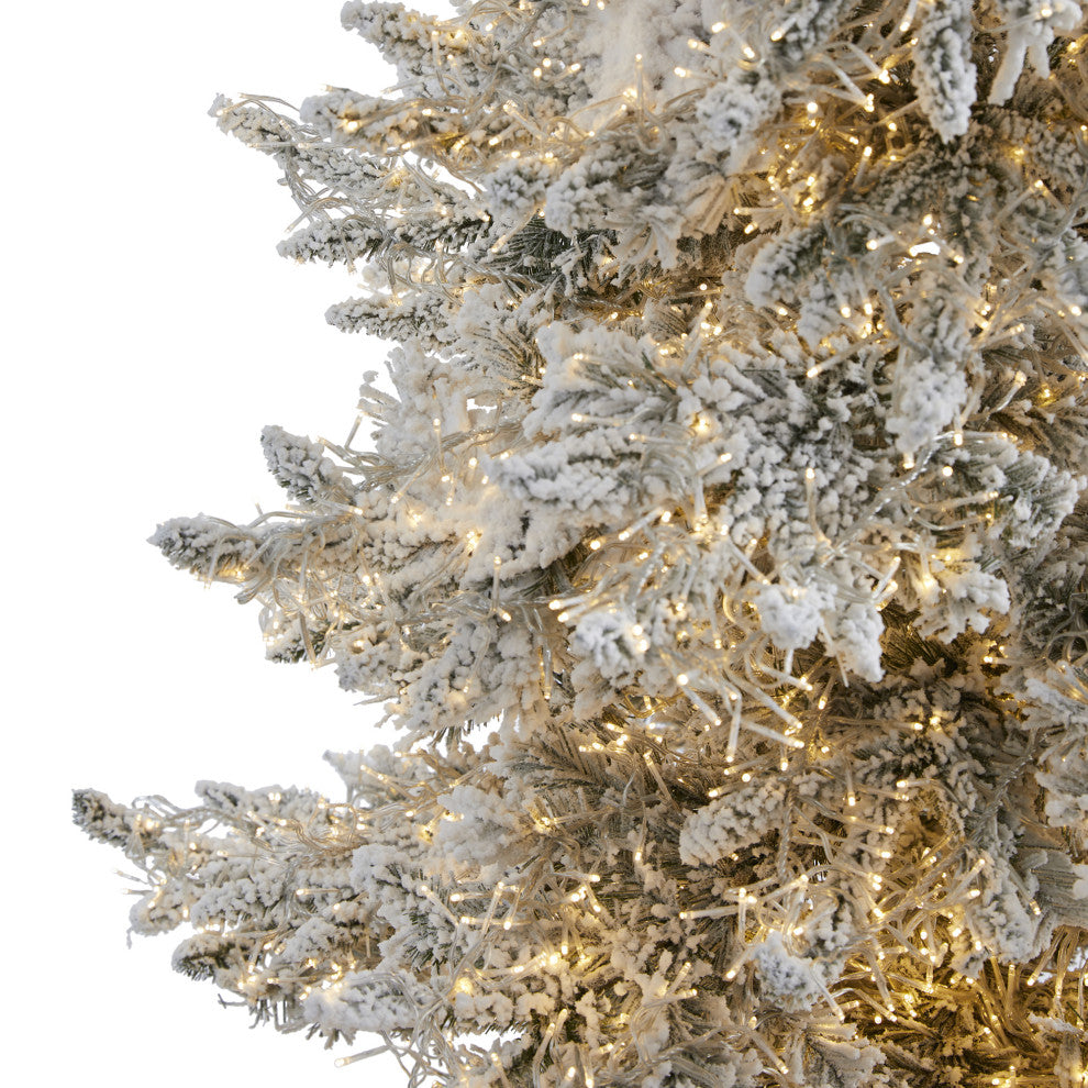 7.5' Flocked Grand Northern Rocky Fir Faux Xmas Tree W/Lights, Bendable Branches