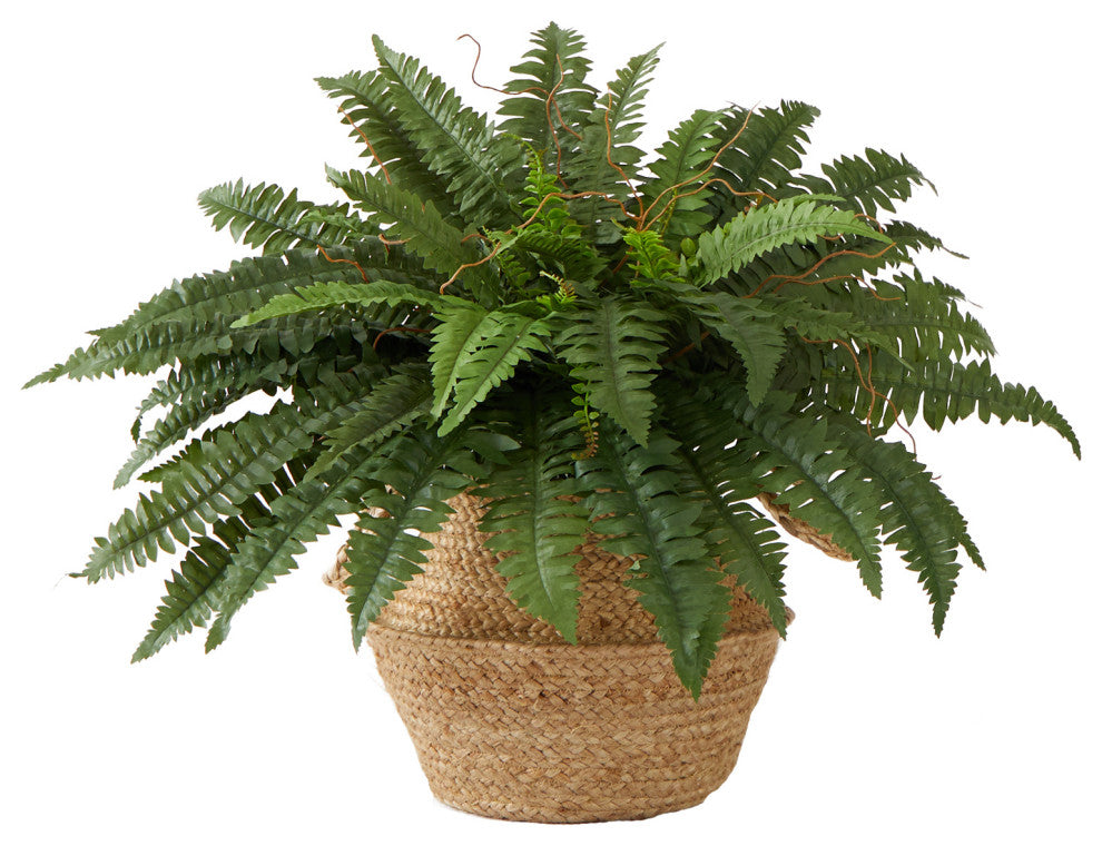 23in. Artificial Boston Fern Plant with Handmade Jute & Cotton Basket DIY KIT