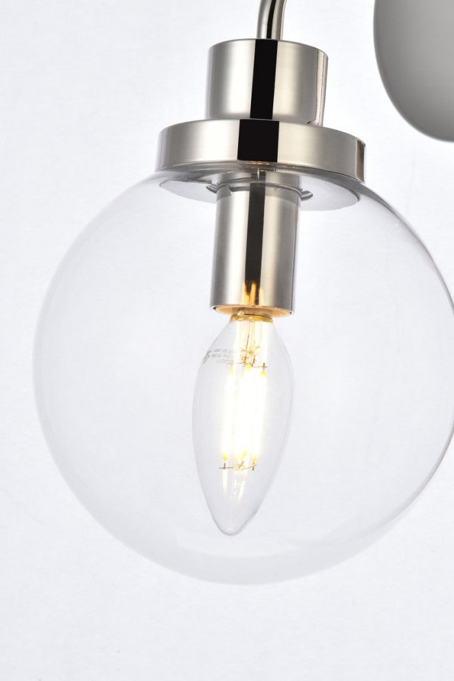 Helen 1-Light Bath Sconce, Polished Nickel With Clear Shade