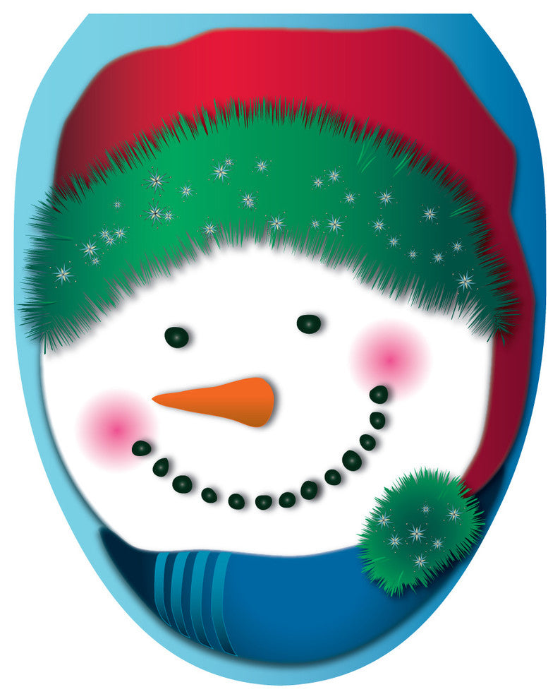 Snowman Stocking Cap Toilet Tattoos Seat Cover, Vinyl Lid Decal, Bathroom Decor, Elongated