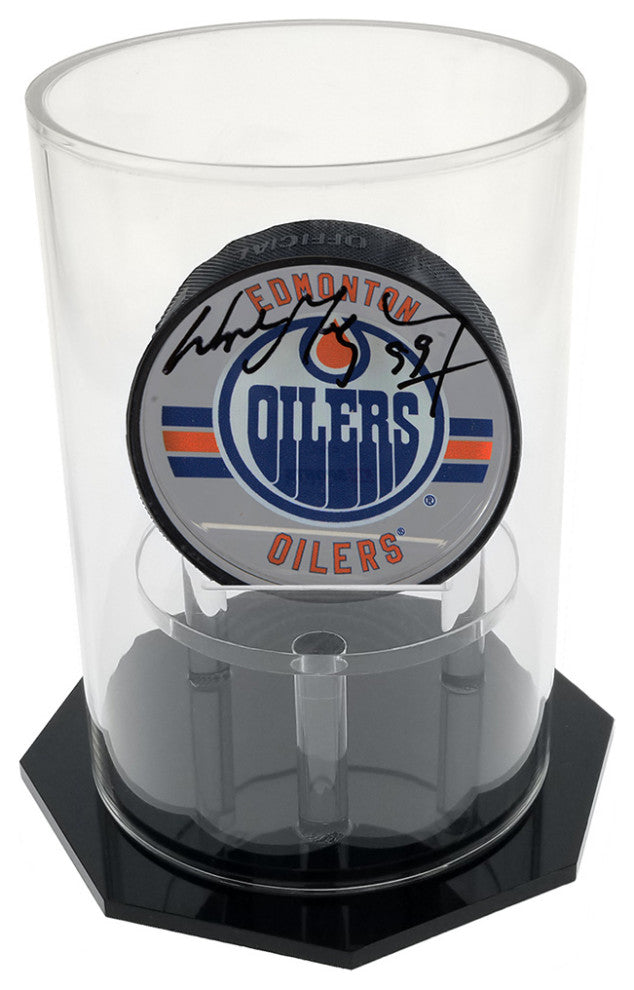 OnDisplay Deluxe UV-Protected Hockey Puck Display Case - Round Black Base