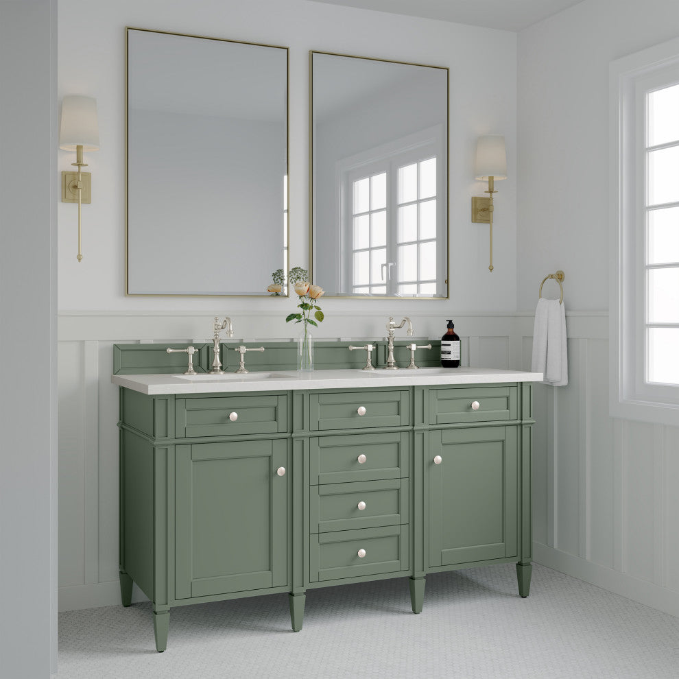 Brittany 60" Single Vanity, Smokey Celadon,  White Zeus Quartz Top