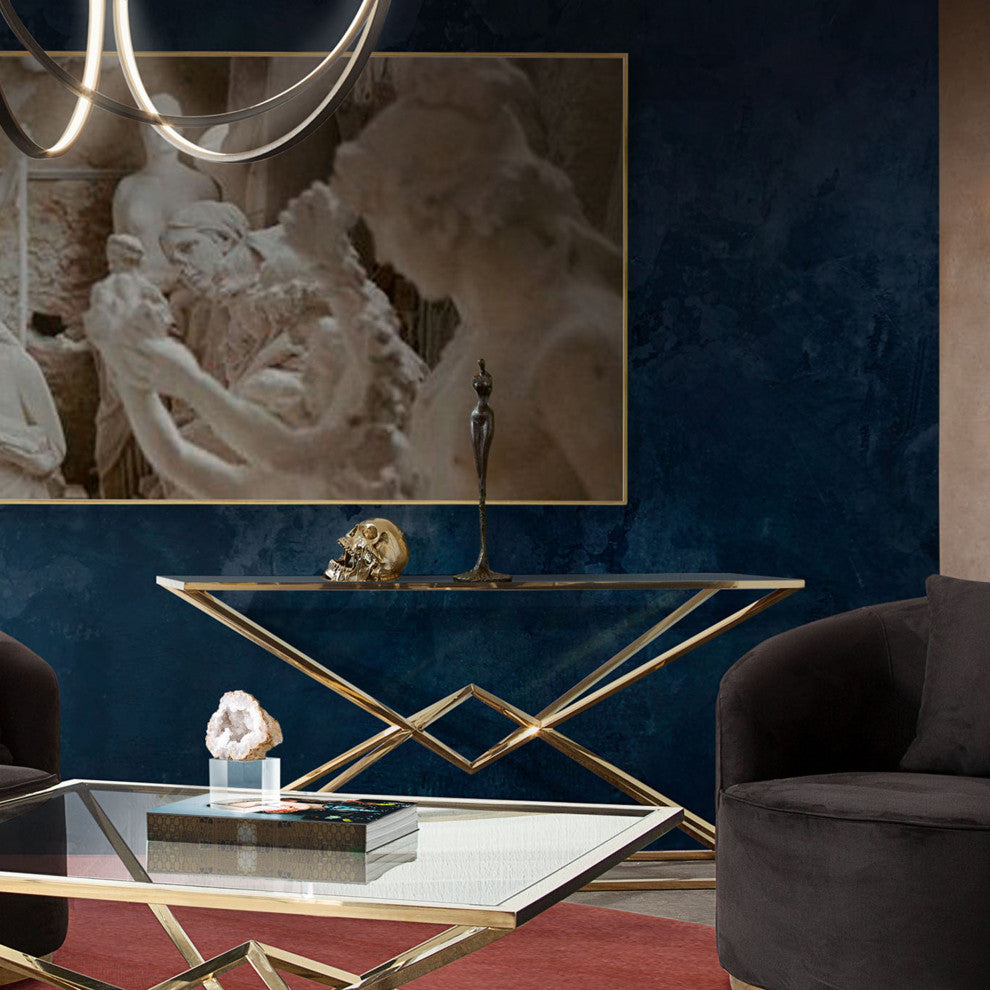Aria Square Console Table With Metal Base, Gold