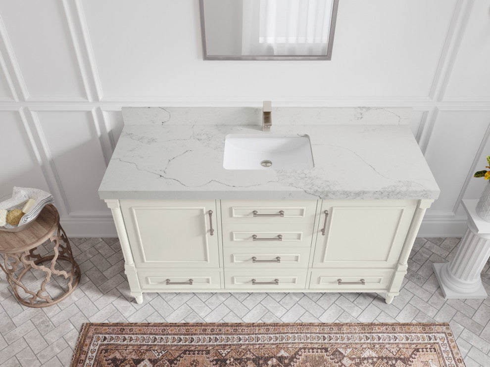 Aberdeen 60" Single Bathroom Vanity, Alabaster 2" Calacatta Nuvo
