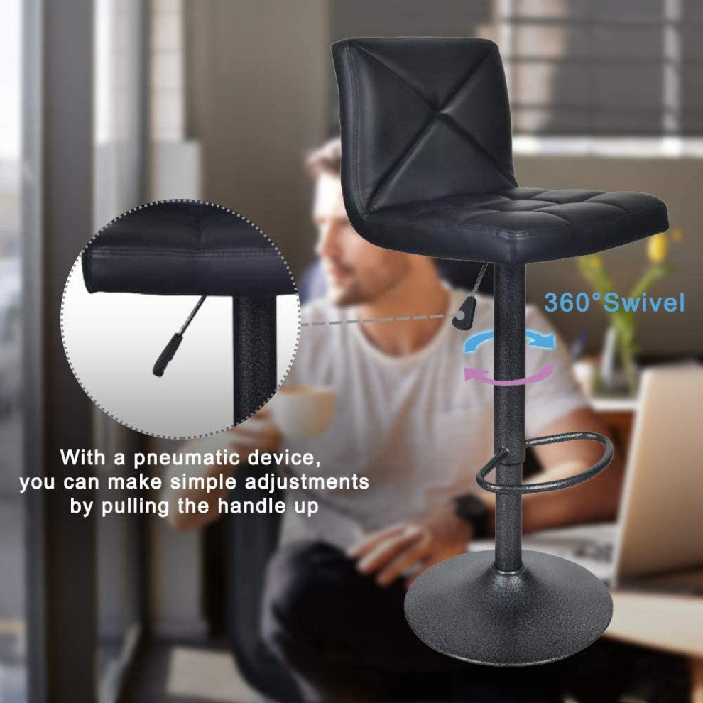 Bar Stools, Modern Black PU Leather Barstools with Back