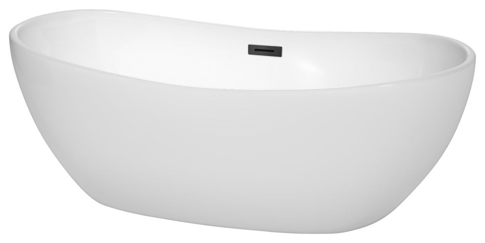Rebecca 60" to 70" Freestanding Bathtub with options, Matte Black Trim, No Faucet