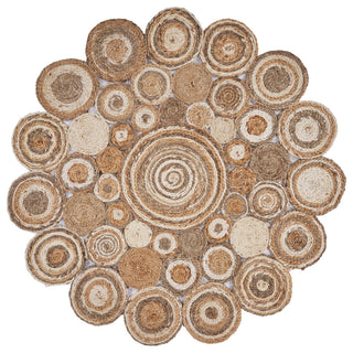 Multi-toned Intricate Circle Organic Jute Area Rug, 4' Round