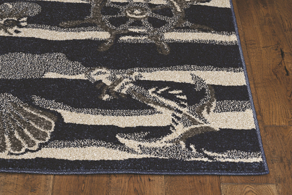 Lucia Ivory Seashore Indoor/Outdoor Accent Rug, Blue, 7'7" X 10'10"
