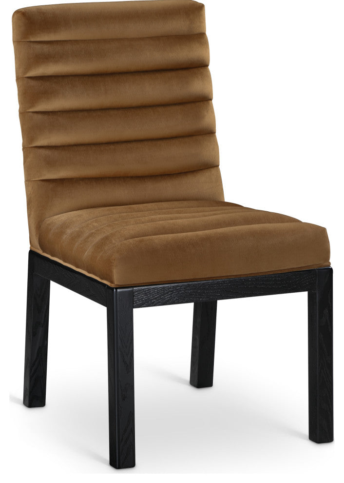 Evelyn Upholstered Dining Chair, Saddle, Velvet, Black Finish