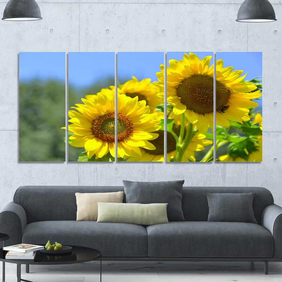 Beautiful Sunflowers View, Floral Canvas Art Print, 60"x28", 5 Panels