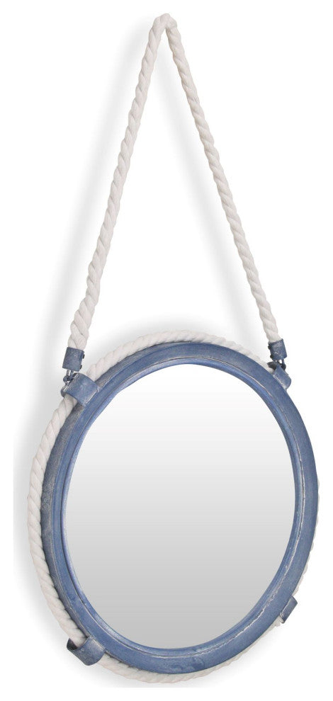 Metal Blue Mirror, Rope Hanger, 12.5"