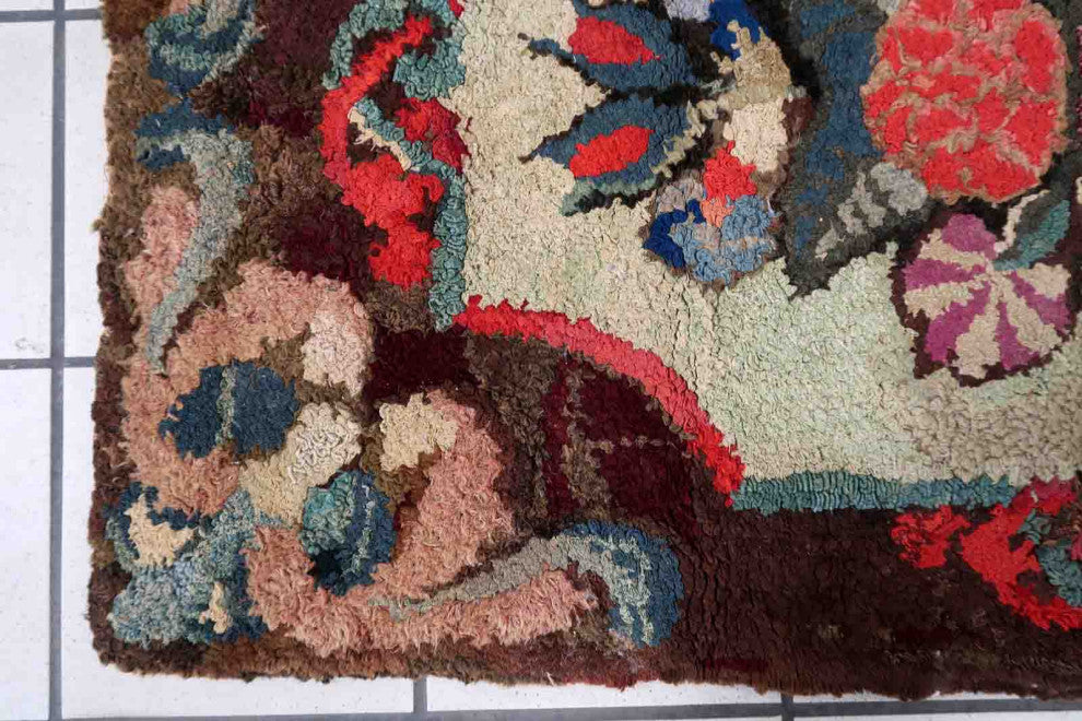 Handmade Antique American Hooked Rug 2'x3.5', 63cmx107cm 1880s