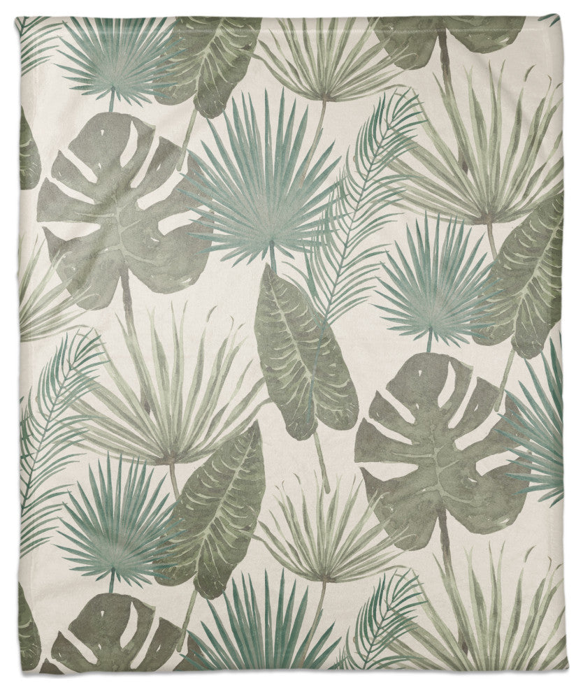 Tropical Palm White 50x60 Coral Fleece Blanket