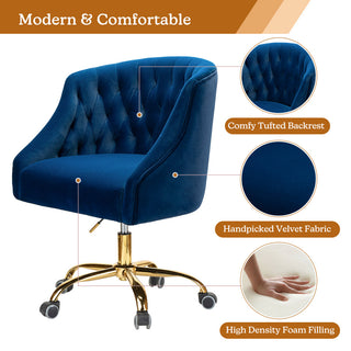 Home Office Swivel Chair with Button-Tufted Back, Navy