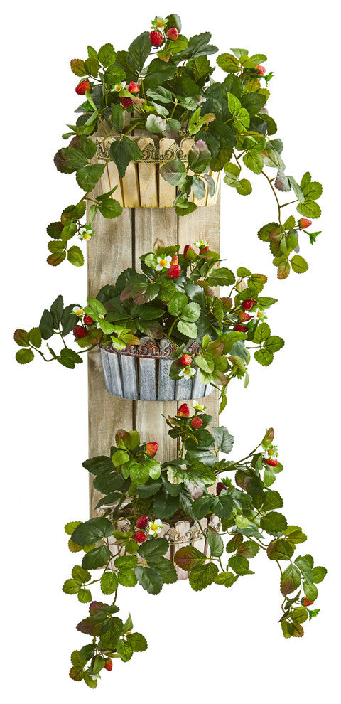 Nearly Natural 39" Strawberry Artificial Plant Three-Tiered Wall Decor Planter