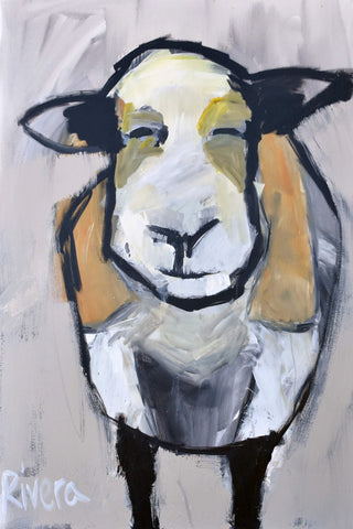 "Grinning Sheep" Painting Print on Wrapped Canvas, 30"x45"