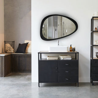 Natural Wood Framed Asymmetrical Mirror 44x30", Black