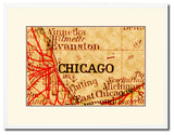 Chicago Illinois Old Map Print On Canvas With Frame Art Collection 16" X 21"