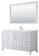 60" Single Vanity White, White Cult. Marble Counter, Sink, 58" Mirror, Gold Trim